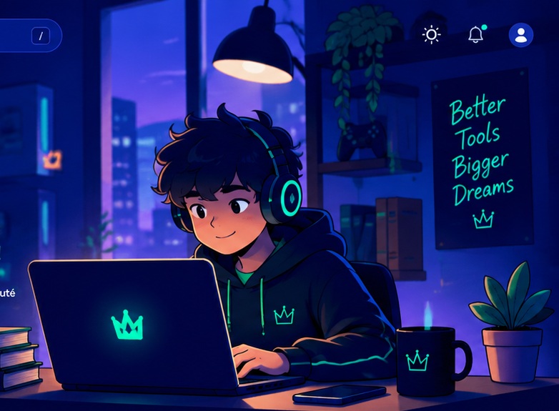 Illustration d'un gamer dans une chambre lumineuse aux néons